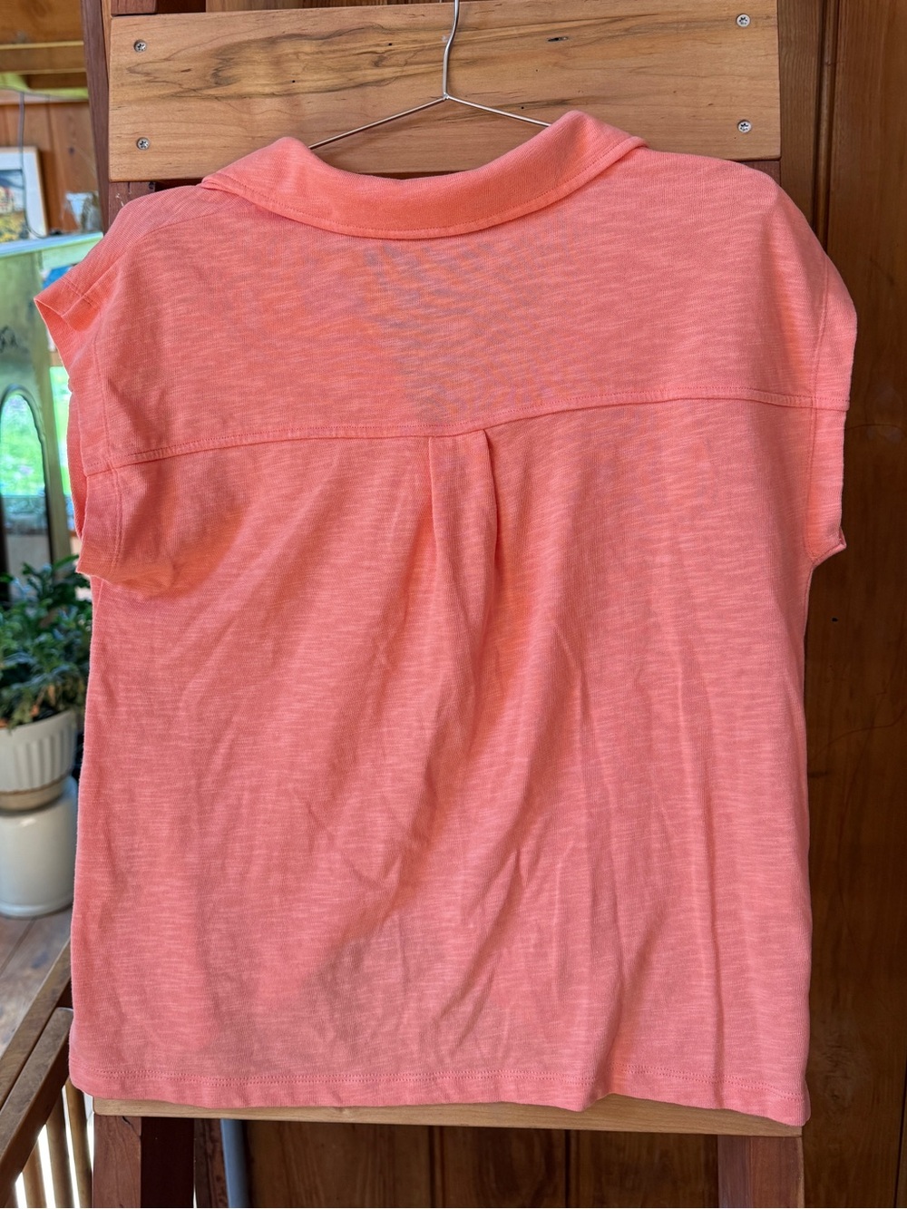 LOFT NWOT Coral Peach Slub Knit Short Sleeve Collared Polo Popover Top - Size M - Picture 5 of 7